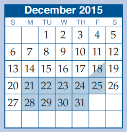 District School Academic Calendar for Flex 11 for December 2015