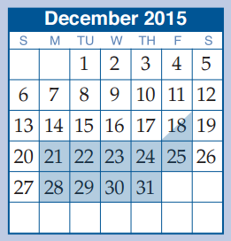 District School Academic Calendar for Houser Elementary for December 2015