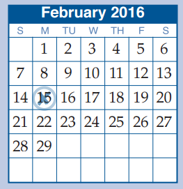 District School Academic Calendar for W L Hauke Alter Ed for February 2016