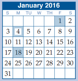 District School Academic Calendar for Mccullough Junior High School for January 2016