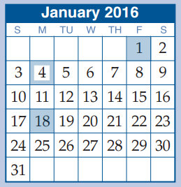 District School Academic Calendar for Oak Ridge Elementary for January 2016