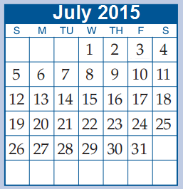 District School Academic Calendar for Glen Loch Elementary for July 2015