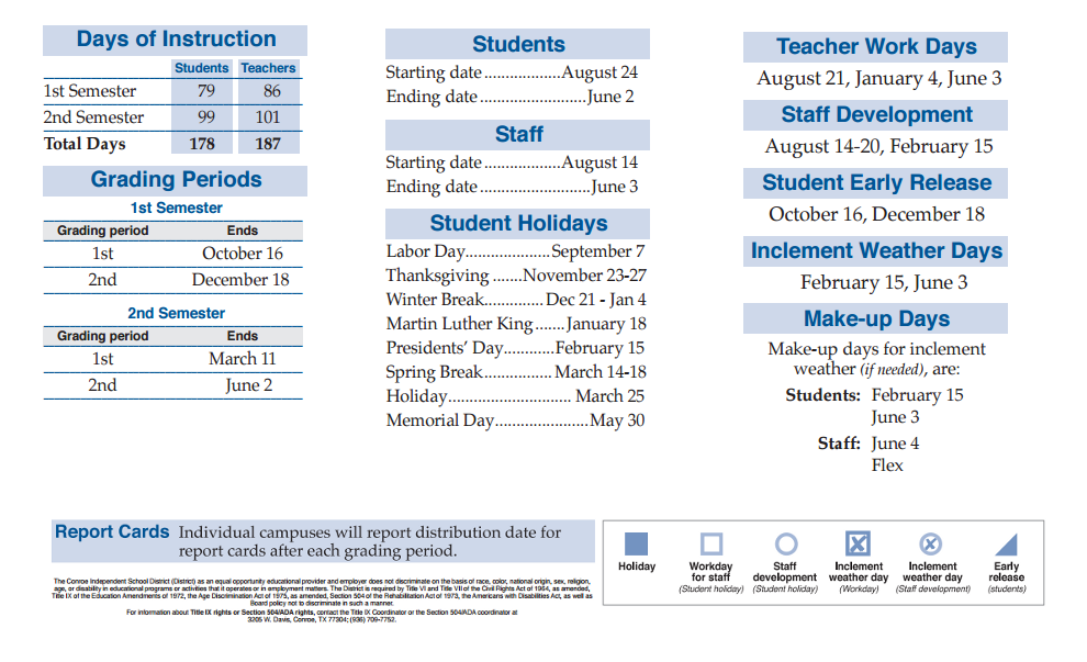District School Academic Calendar Key for New Oak Ridge Intermediate