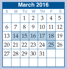 District School Academic Calendar for D A E P for March 2016