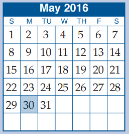 District School Academic Calendar for W L Hauke Alter Ed for May 2016
