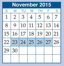 District School Academic Calendar for Next New Intermediate for November 2015