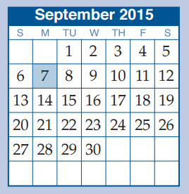 District School Academic Calendar for Pathways for September 2015