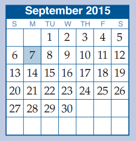 District School Academic Calendar for W L Hauke Alter Ed for September 2015
