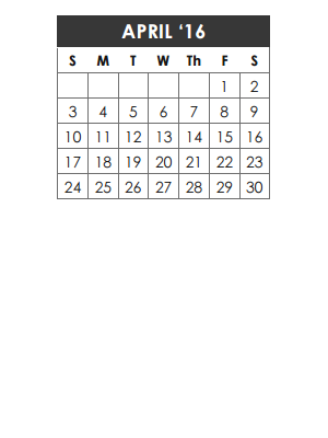 District School Academic Calendar for P A S S Learning Ctr for April 2016