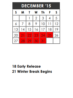 District School Academic Calendar for Coppell Middle East for December 2015