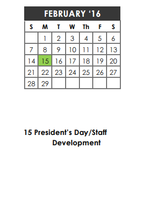 District School Academic Calendar for Pinkerton Elementary School for February 2016