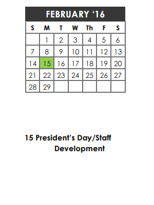 District School Academic Calendar for Town Center Elementary School for February 2016