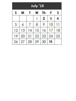 District School Academic Calendar for Cottonwood Creek Elementary School for July 2015