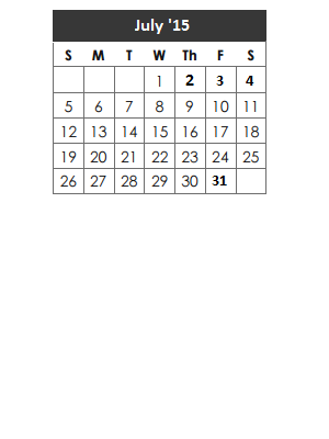 District School Academic Calendar for P A S S Learning Ctr for July 2015