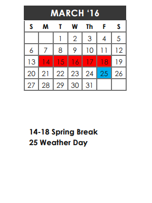 District School Academic Calendar for Denton Creek Elementary School for March 2016