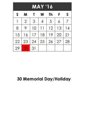 District School Academic Calendar for Lakeside Elementary School for May 2016