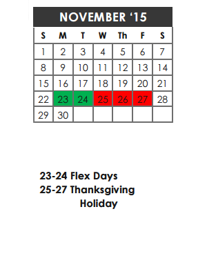 District School Academic Calendar for Cottonwood Creek Elementary School for November 2015
