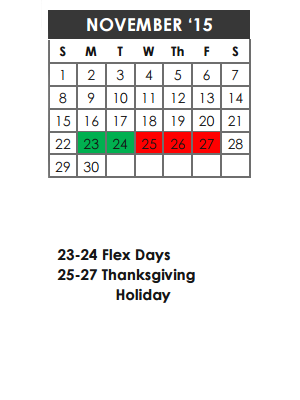 District School Academic Calendar for P A S S Learning Ctr for November 2015