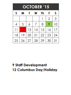 District School Academic Calendar for Pinkerton Elementary School for October 2015
