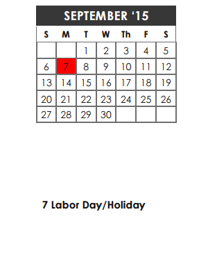District School Academic Calendar for P A S S Learning Ctr for September 2015