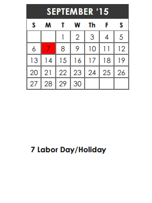 District School Academic Calendar for Town Center Elementary School for September 2015