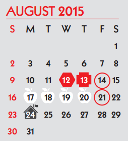 District School Academic Calendar for Shaw Ses Elementary School for August 2015
