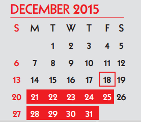 District School Academic Calendar for Allen Elementary School for December 2015
