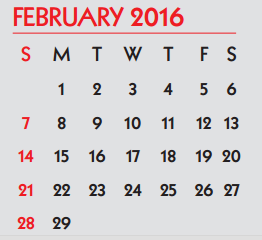 District School Academic Calendar for Grant Middle School for February 2016
