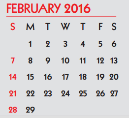 District School Academic Calendar for Menger Elementary School for February 2016