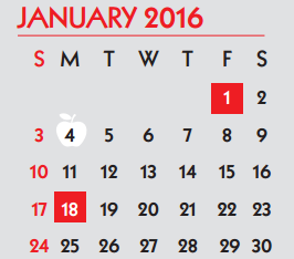District School Academic Calendar for Shaw Ses Elementary School for January 2016