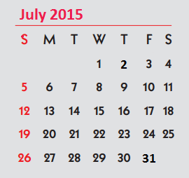 District School Academic Calendar for South Park Middle for July 2015