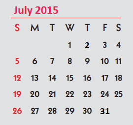 District School Academic Calendar for Early Childhood Development Ctr for July 2015