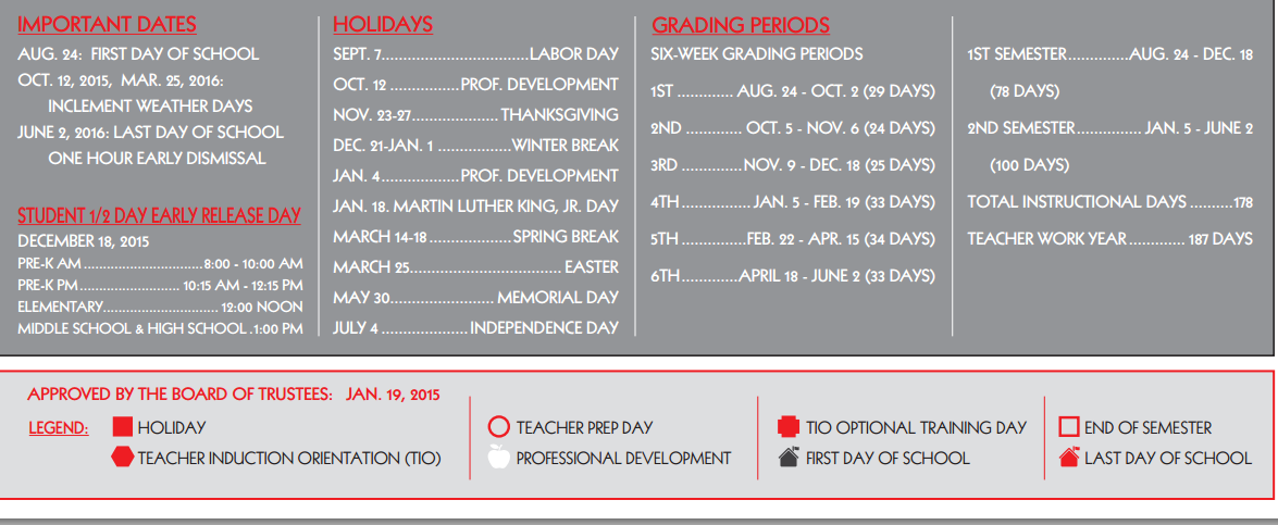 District School Academic Calendar Key for Grant Middle School