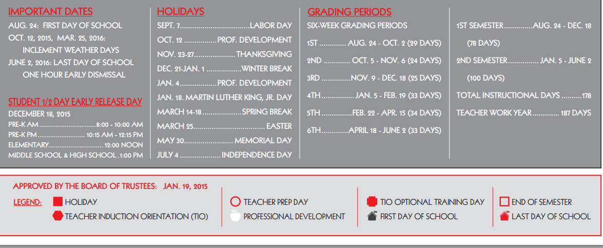 District School Academic Calendar Key for Galvan Elementary School