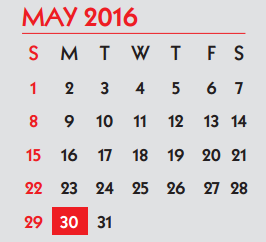 District School Academic Calendar for Crockett Elementary School for May 2016