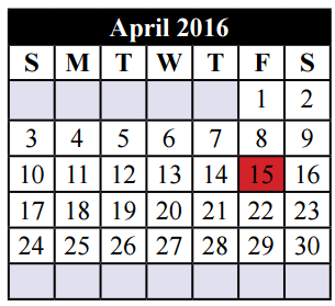 District School Academic Calendar for Tarrant Co J J A E P for April 2016