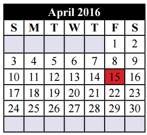 District School Academic Calendar for Jackie Carden Elementary for April 2016