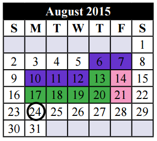 District School Academic Calendar for Dallas Park Elementary for August 2015