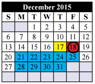 District School Academic Calendar for North Crowley H S 9th Grade Campus for December 2015