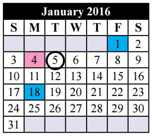 District School Academic Calendar for H F Stevens Middle for January 2016