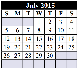 District School Academic Calendar for Parkway Elementary for July 2015