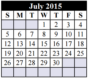 District School Academic Calendar for J A Hargrave Elementary for July 2015