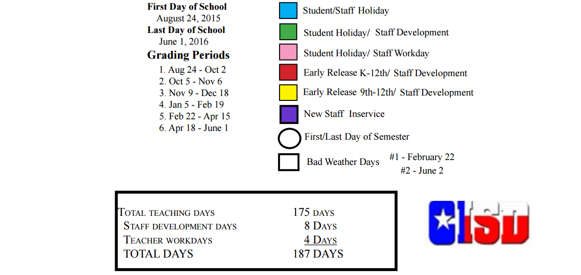 District School Academic Calendar Key for Sycamore Elementary