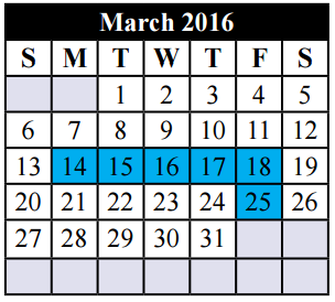 District School Academic Calendar for Crowley Alternative School for March 2016