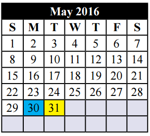 District School Academic Calendar for Crowley Alternative School for May 2016