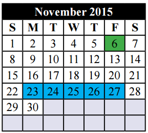 District School Academic Calendar for Tarrant Co J J A E P for November 2015