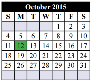 District School Academic Calendar for Parkway Elementary for October 2015