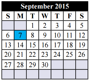 District School Academic Calendar for Tarrant Co J J A E P for September 2015