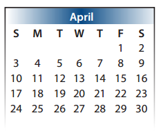 District School Academic Calendar for B F Adam El for April 2016
