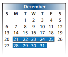 District School Academic Calendar for Dean Middle School for December 2015